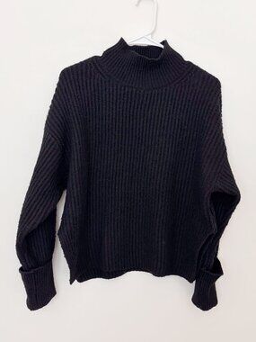 Topshop Black Soft Mock Neck Ribbed Knit Sweater